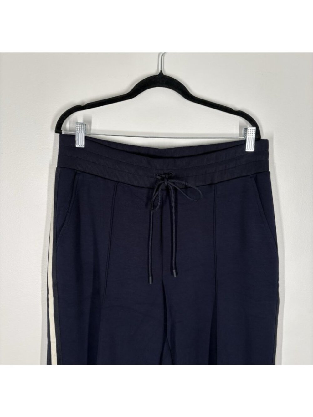 T By Talbots Women 1X Navy Blue AirKnit Stretch Wide Crop Side Stripe Pants NWOT - Picture 5 of 11